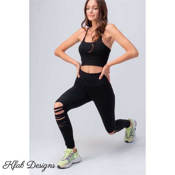 LAST 1! High Waist Laser Cut Black Soft Yoga Leggings! - Picture 10 of 12